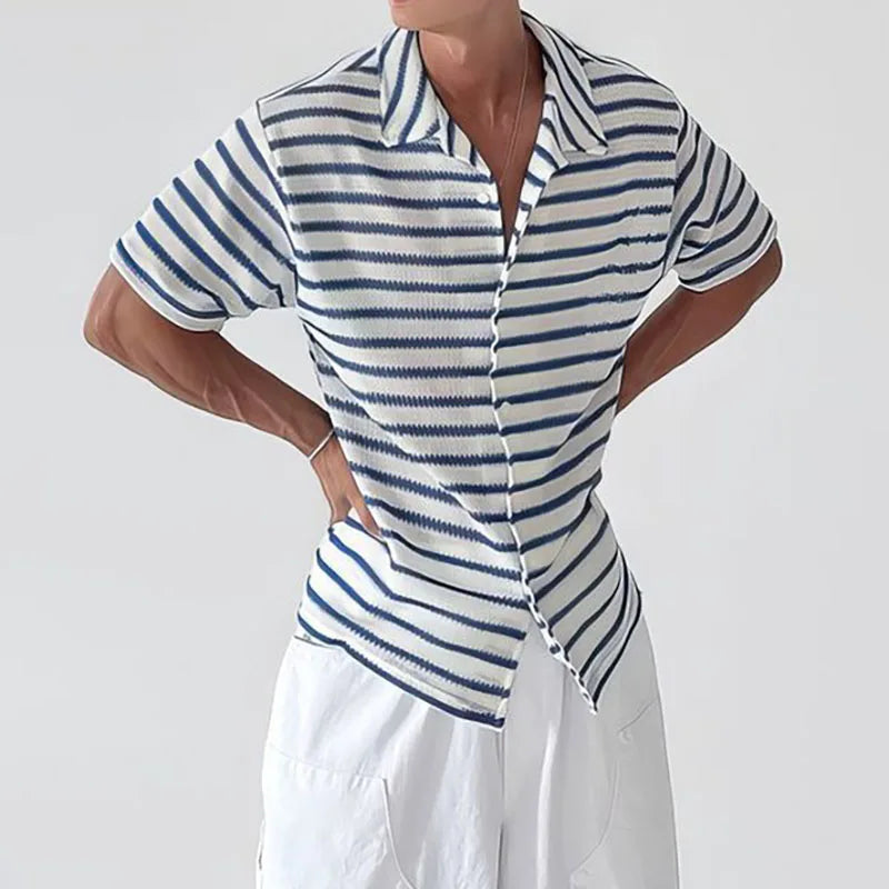 Mens Striped Camp Collar Top Shirt