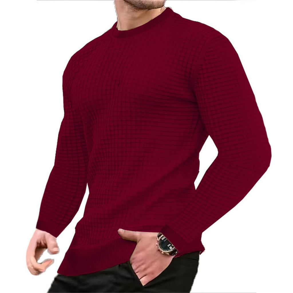 Men's Grid Pattern Crew Neck Knit Jumper
