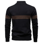 Men's Knitted Quarter Zip Jumper – Long Sleeve High Neck Striped Sweater