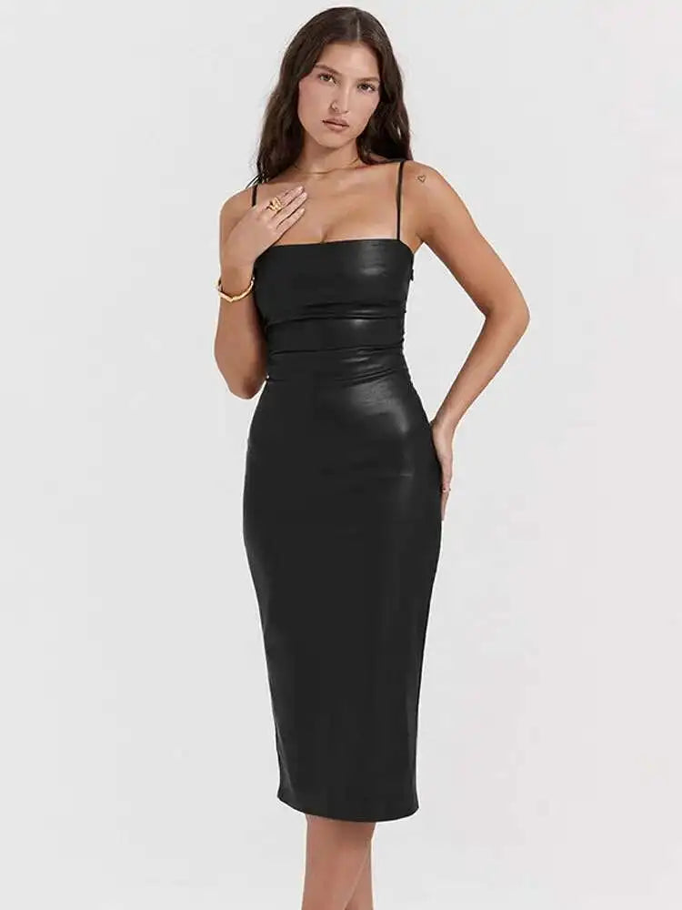 Spaghetti Strap Bodycon Midi Dress With Lace Up Back