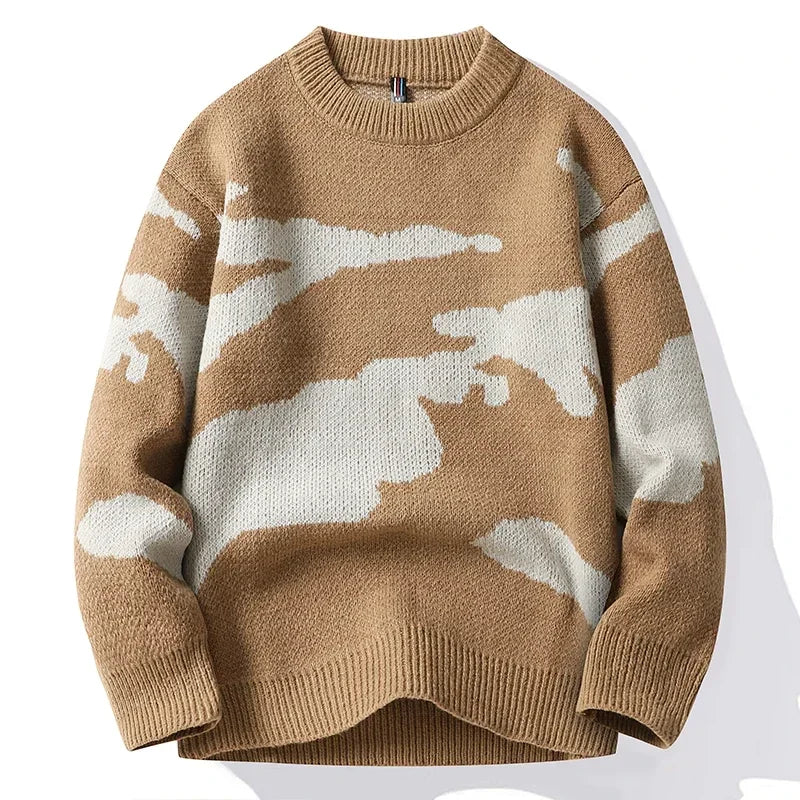 Men's Camouflage Knit Jumper with Crew Neck Pattern