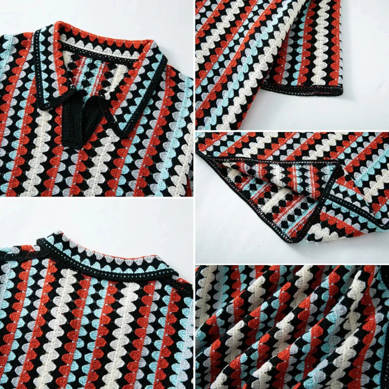 Contrast Collar Geometric Polo Shirt
