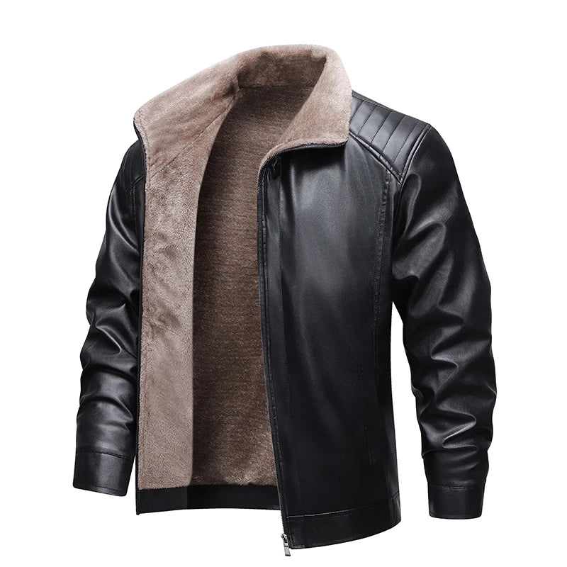 Men's Shearling-Lined Jacket – Long Sleeve Zip Front Outerwear with Turn-Down Collar