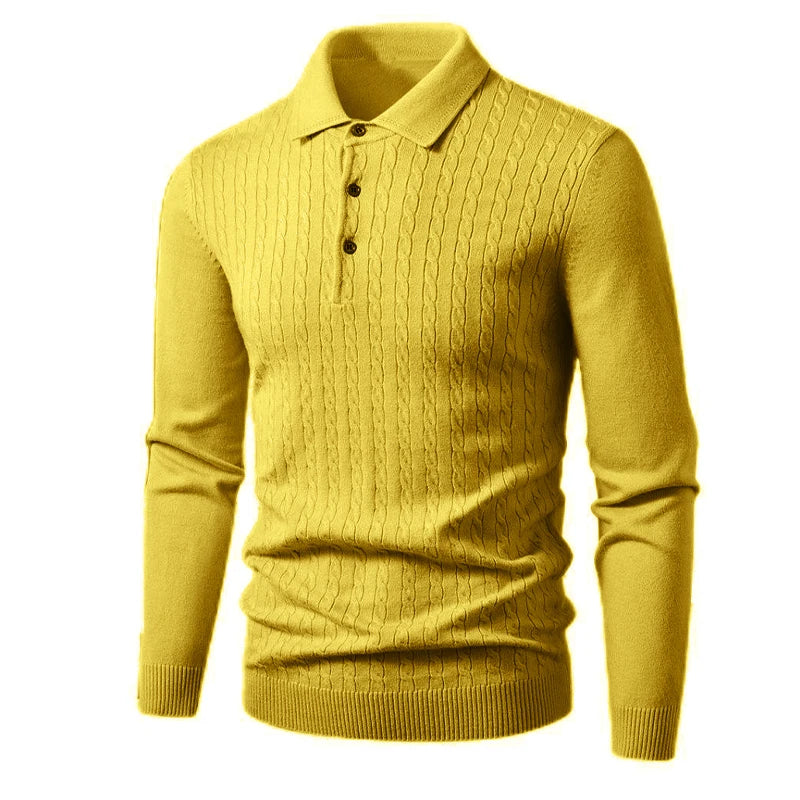 Men's Cable Knit Button Neck Collared Jumper