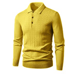 Men's Cable Knit Button Neck Collared Jumper