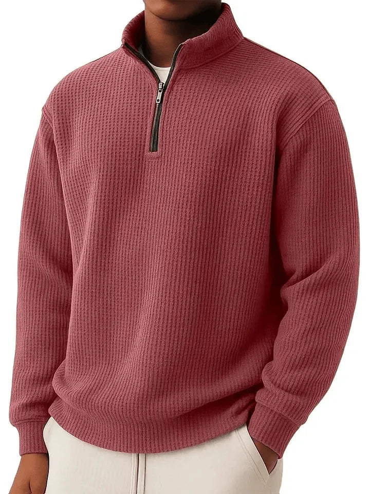 Men's Quarter Zip Ribbed Jumper with Collar