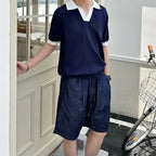 Men's Contrast V Neck Polo Shirt