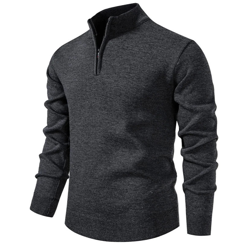 Men's Knitted Quarter Zip Jumper – High Neck Long Sleeve Pullover