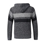Men's Knitted Zip Up Hoodie – Long Sleeve Hooded Jumper with Stripe Detail