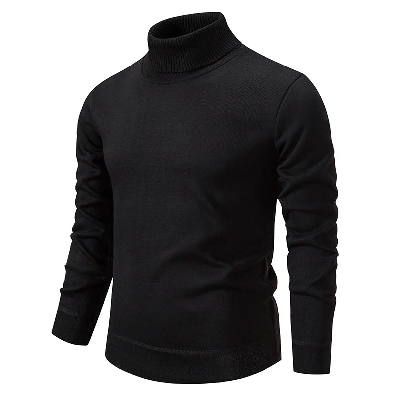 Men's Turtleneck Knit Pullover Sweater Ribbed Cuffs