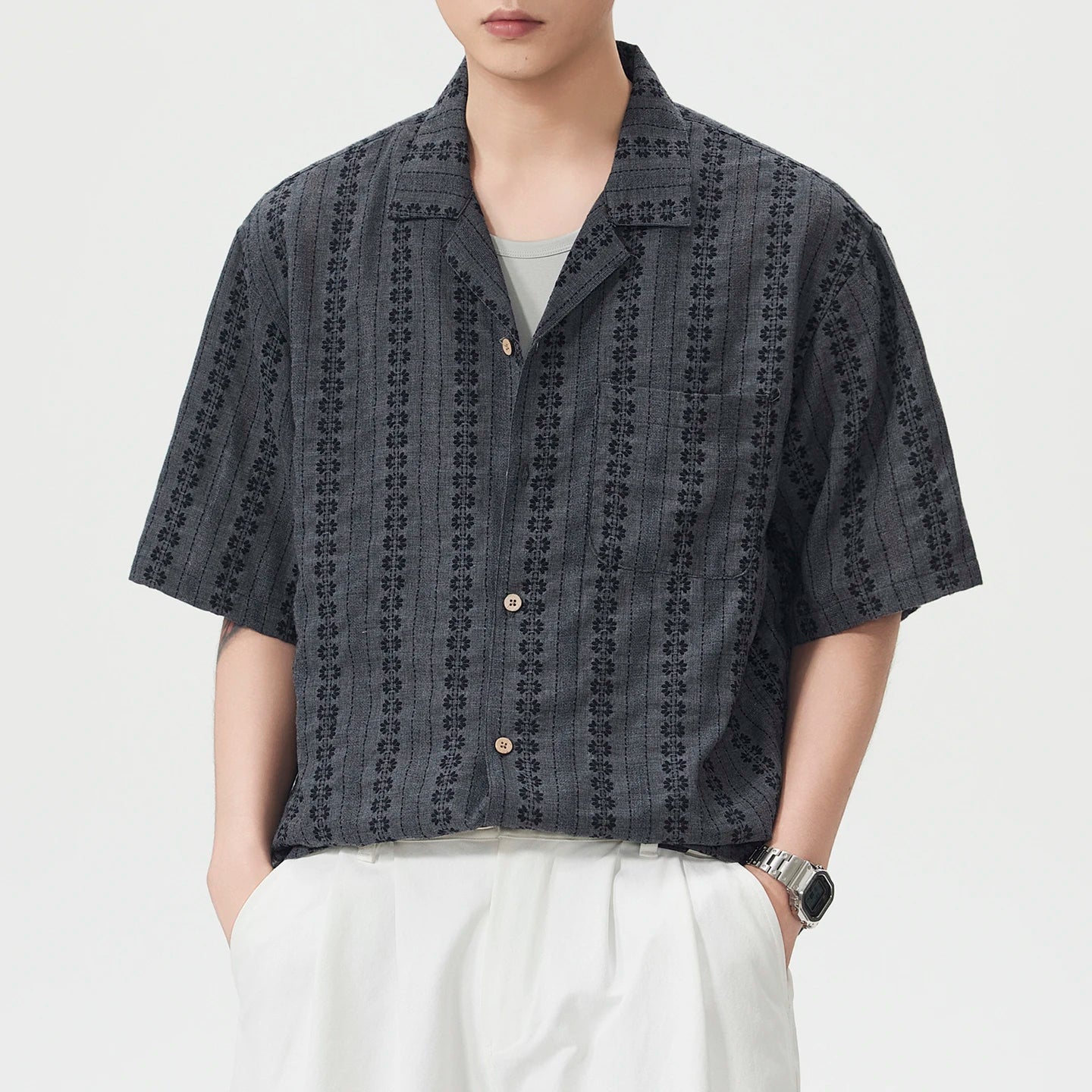 Men's Floral Button Up Camp Shirt