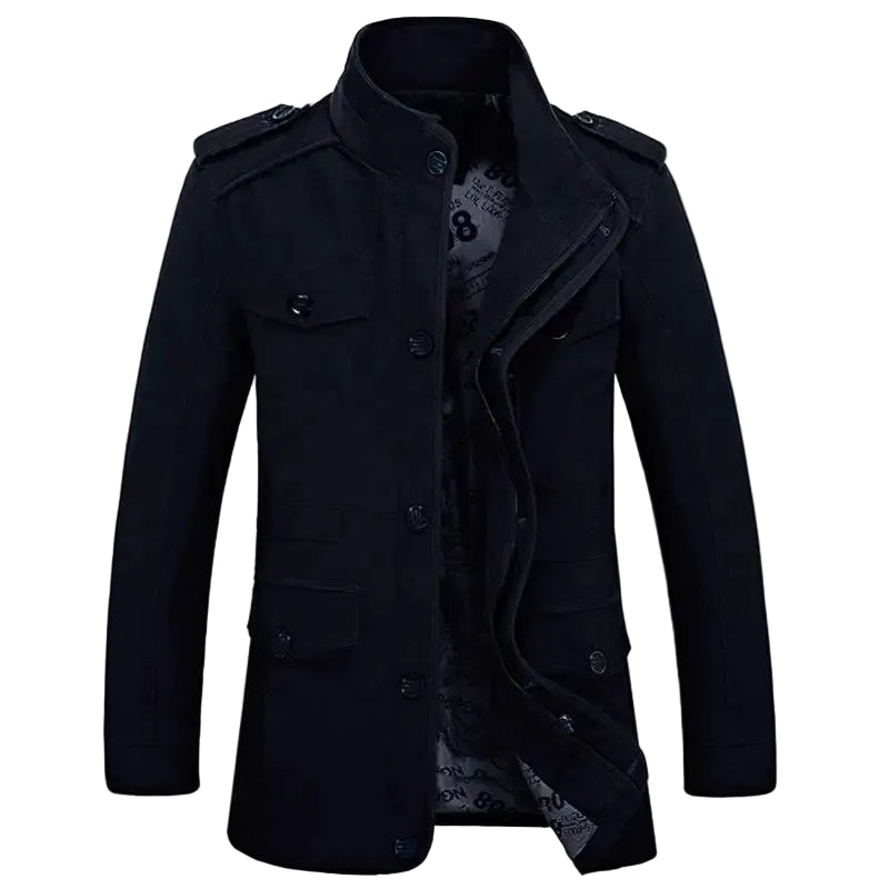 Men's Military Style Jacket – Long Sleeve Button Front Coat with Multiple Pockets