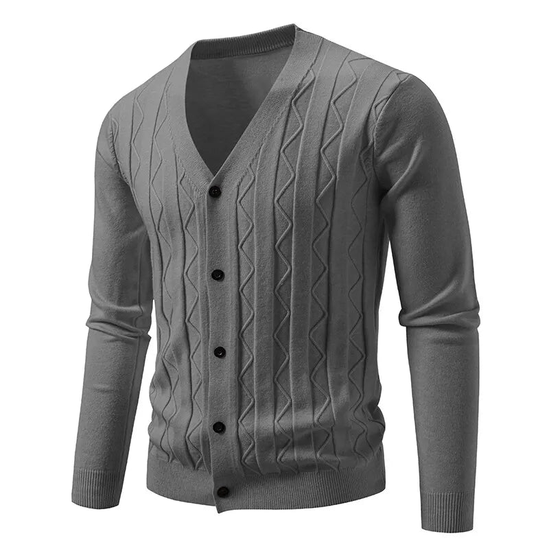 Men's Cable Knit V Neck Button Front Cardigan
