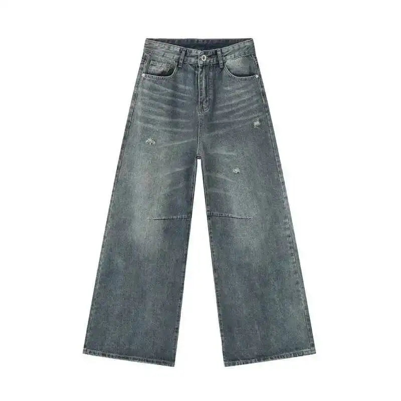 Men's Relaxed Wide Leg Denim Jeans With Button Zip Closure