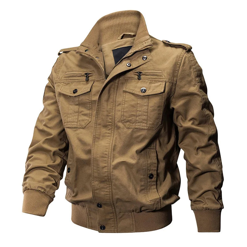 Men's Military Style Field Jacket – Long Sleeve Utility Coat with Multiple Pockets