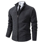 Men's Knitted Zip Cardigan – Long Sleeve Stand Collar Sweater with Geometric Pattern