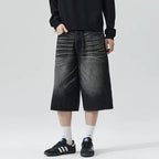 Men's Relaxed Wide Leg Denim Jorts with Button Closure
