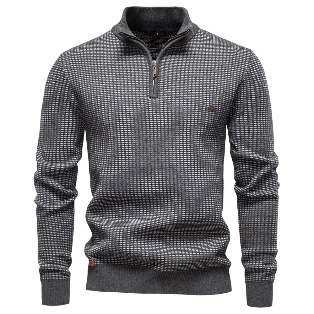 Men's Knitted Quarter Zip Jumper – Long Sleeve High Neck Sweater