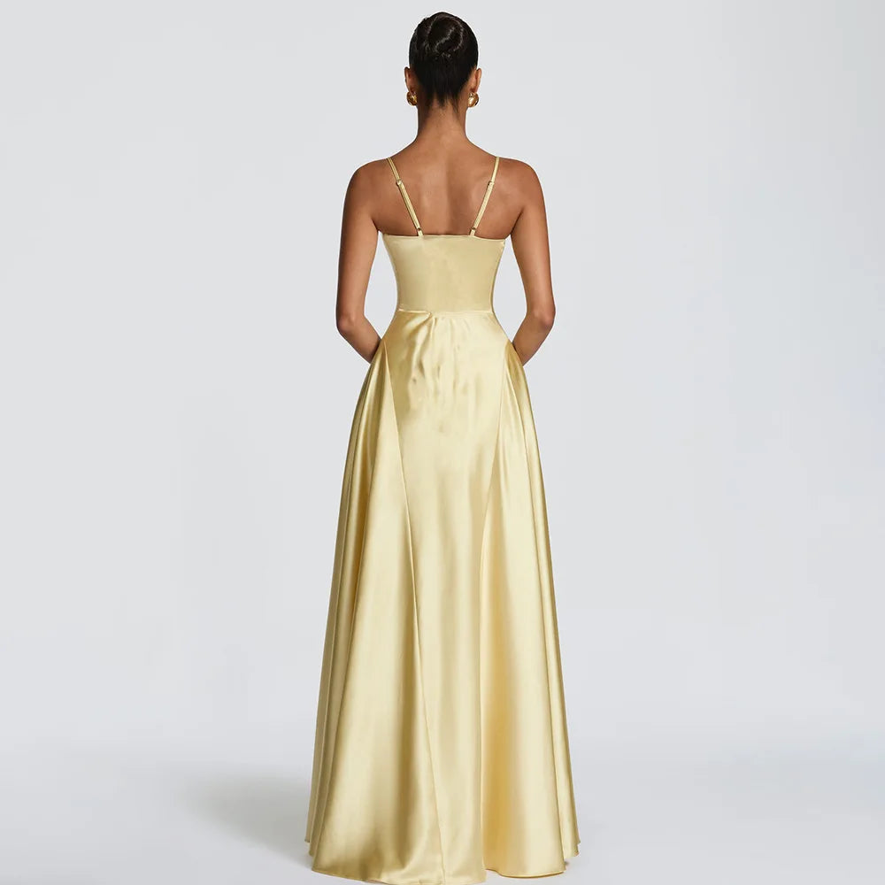 Satin Slip Maxi Dress With Spaghetti Straps