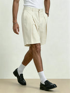 Men's Relaxed Fit Pleated Knee Length Tailored Shorts With Pockets