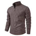 Men's Diamond Knit Sweater Quarter Zip Stand Collar