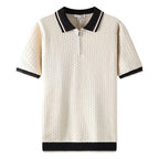Textured Knit Short Sleeve Polo Top