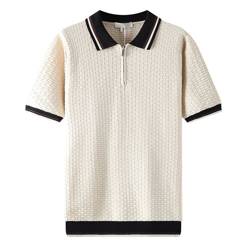 Textured Knit Short Sleeve Polo Top
