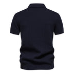 Men's Chest Stripe Polo Shirt with Short Sleeves and Zip Neck