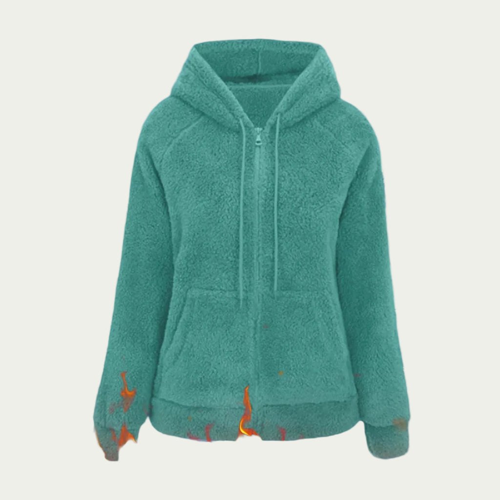 Women's Fleece Hooded Jacket – Full Zip Long Sleeve Winter Hoodie with Front Pockets