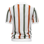 Men's Vertical Stripe Polo Shirt with Short Sleeves and Ribbed Hem