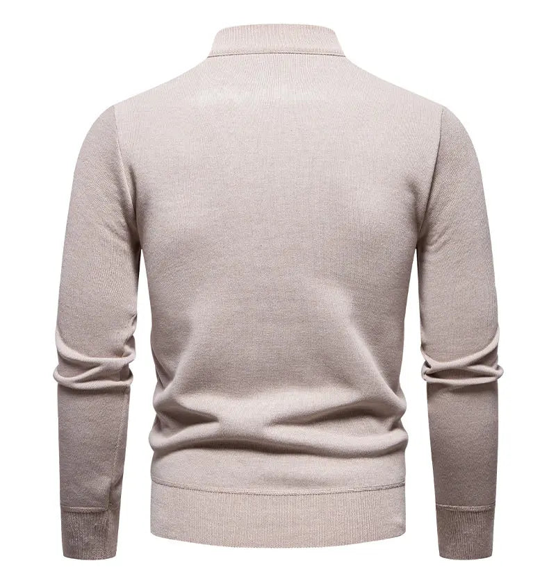 Men's Quarter Zip Knitted Jumper with Stand Collar Ribbed Cuffs