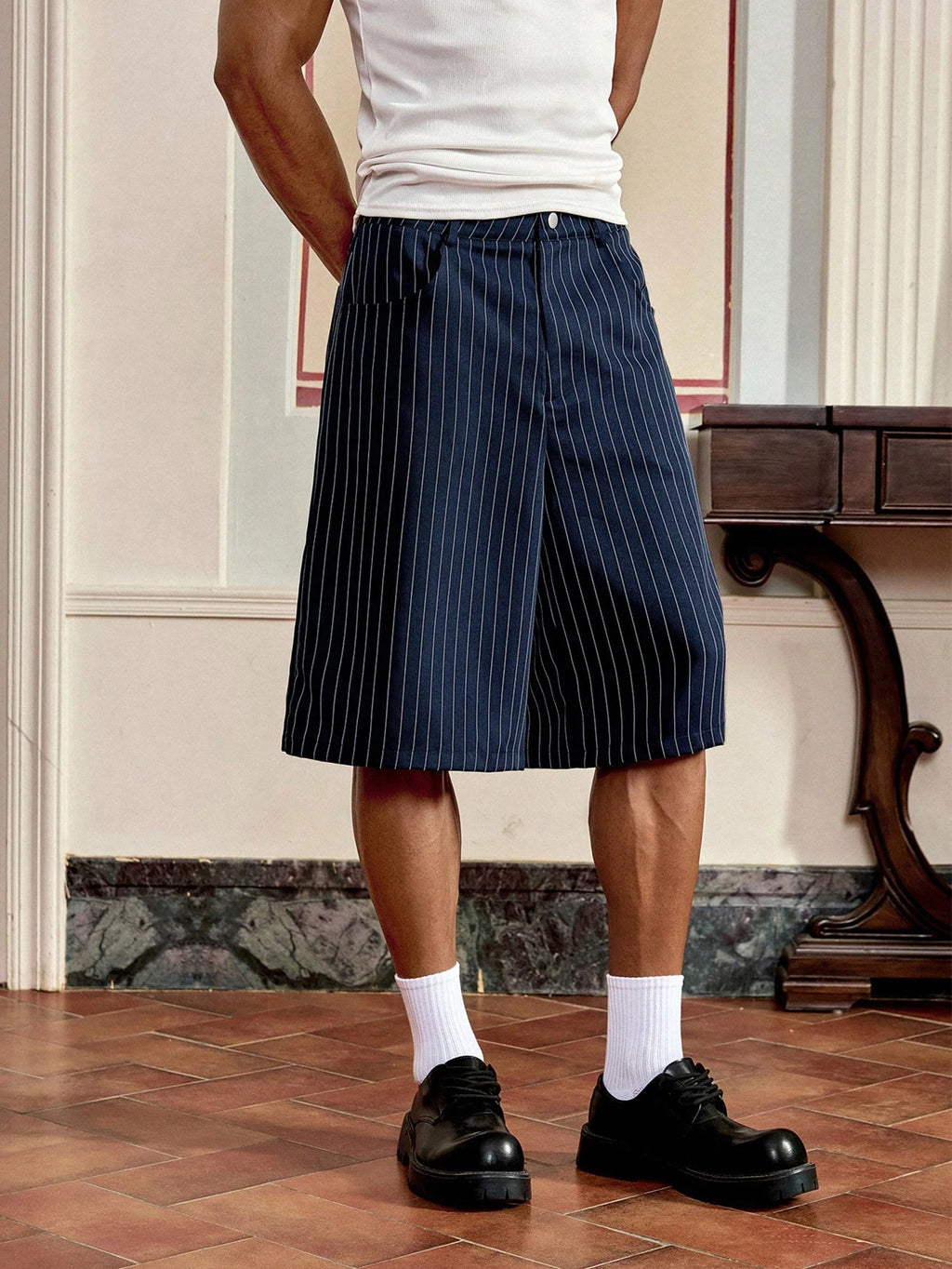 Men's Pinstripe Bermuda Shorts Knee Length