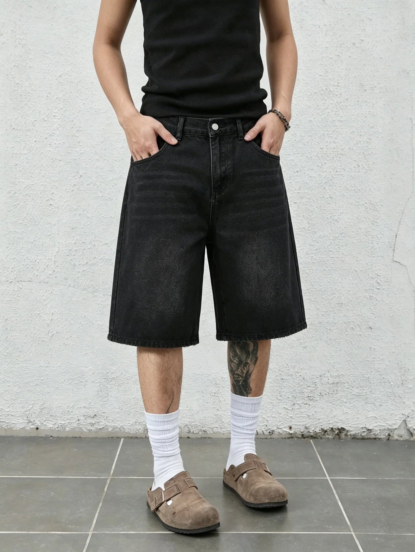 Men's Baggy Denim Jorts with Straight Leg Fit