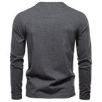 Men's Classic Long Sleeve V Neck Pullover Shirt with Buttons