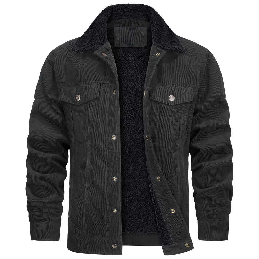 Men's Corduroy Jacket with Sherpa Lining – Long Sleeve Button Front Coat
