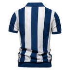 Men's Short Sleeve Striped Polo Shirt with Quarter Zip Collar