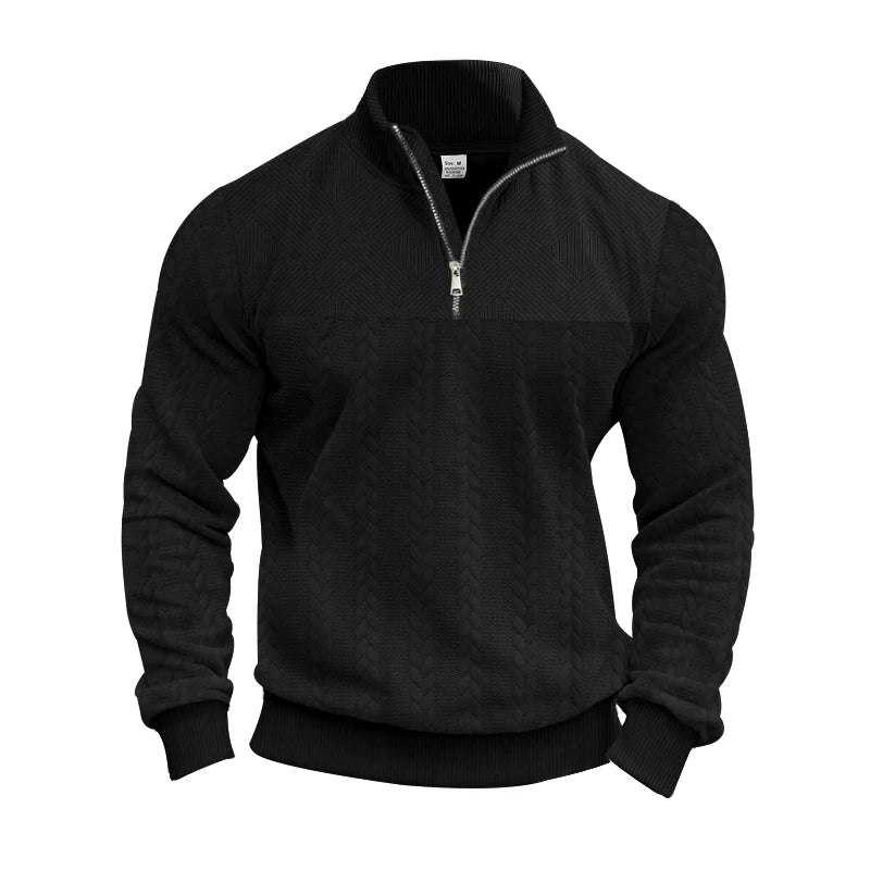 Men's Quarter-Zip Knitted Sweater – Long Sleeve Stand Collar Pullover Jumper