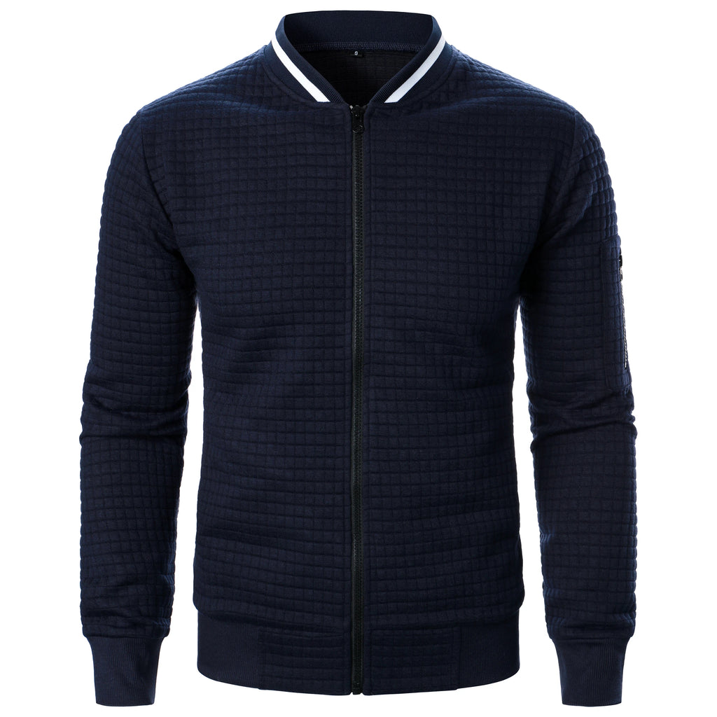 Men's Full-Zip Knitted Jacket – Stand Collar Long Sleeve Sweater with Zipped Pockets