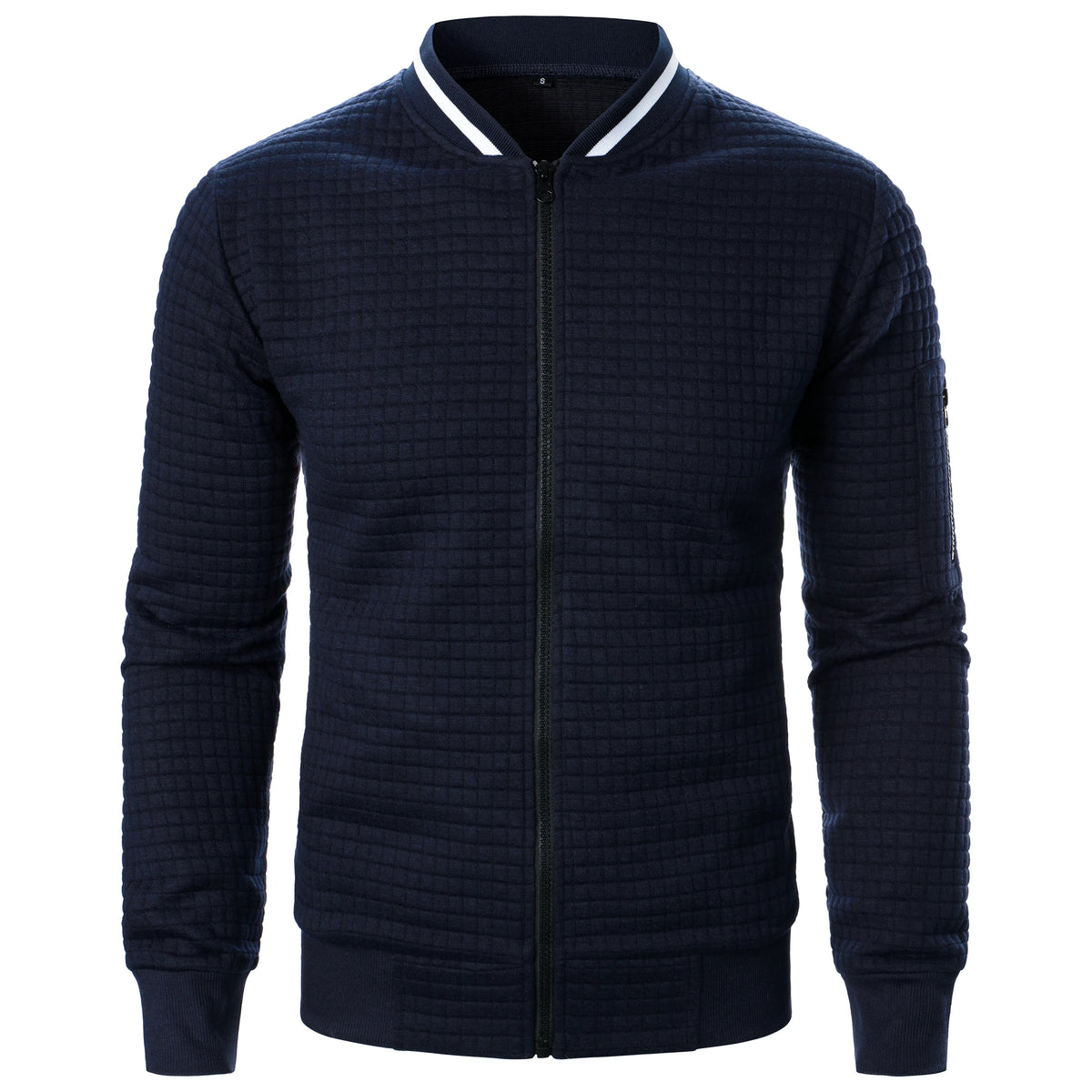 Men's Full-Zip Knitted Jacket – Stand Collar Long Sleeve Sweater with Zipped Pockets