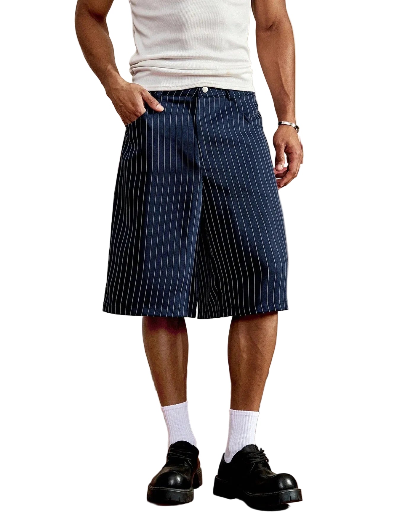 Men's Pinstripe Bermuda Shorts Knee Length