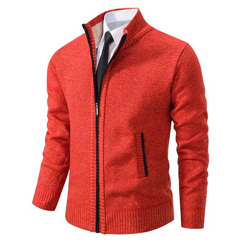 Men's Zip Up Sweater Stand Collar Full Front Jacket