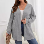Women's Ribbed Knit Cardigan – Longline Open Front Jumper with Long Sleeves