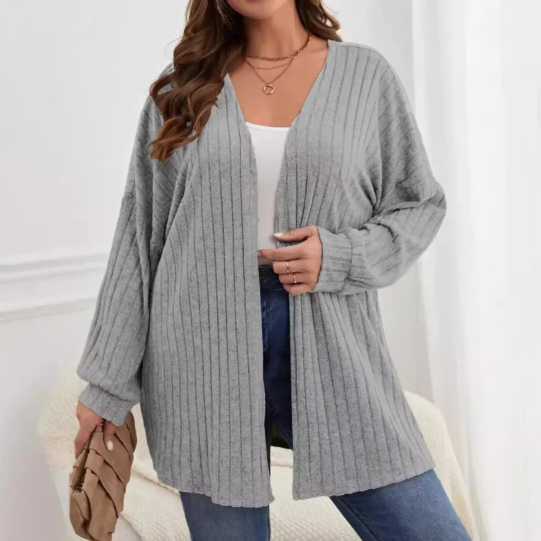 Women's Ribbed Knit Cardigan – Longline Open Front Jumper with Long Sleeves