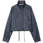 Women's Polka Dot Jacket – Cropped Hooded Zip Front Coat with Long Sleeves and Pockets