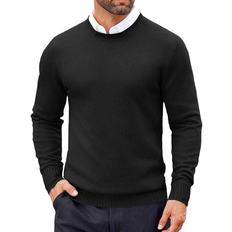 Men's Crew Neck Knitted Jumper with Ribbed Cuffs