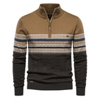 Men's Knitted Quarter Zip Jumper – Patterned Long Sleeve Sweater with Stand Collar