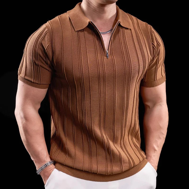 Zip Neck Short Sleeve Polo Shirt