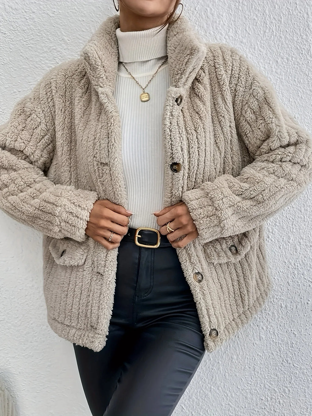 Women's Chunky Knit Cardigan – Button Front Longline Jacket with Pockets and Long Sleeves
