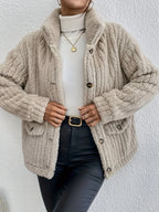 Women's Chunky Knit Cardigan – Button Front Longline Jacket with Pockets and Long Sleeves