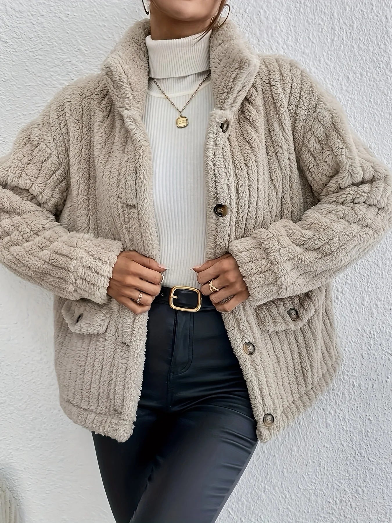 Women's Chunky Knit Cardigan – Button Front Longline Jacket with Pockets and Long Sleeves